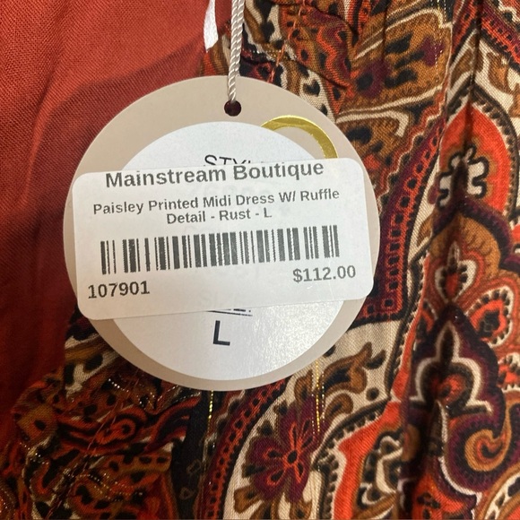 Apricot Paisley Midi Dress with Ruffles Size L - Picture 8 of 13